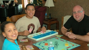 Uncle Donovan and the grandkids playing one of the many games they played during their stay.