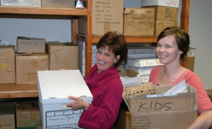 Barb & Tricia organizing boxes